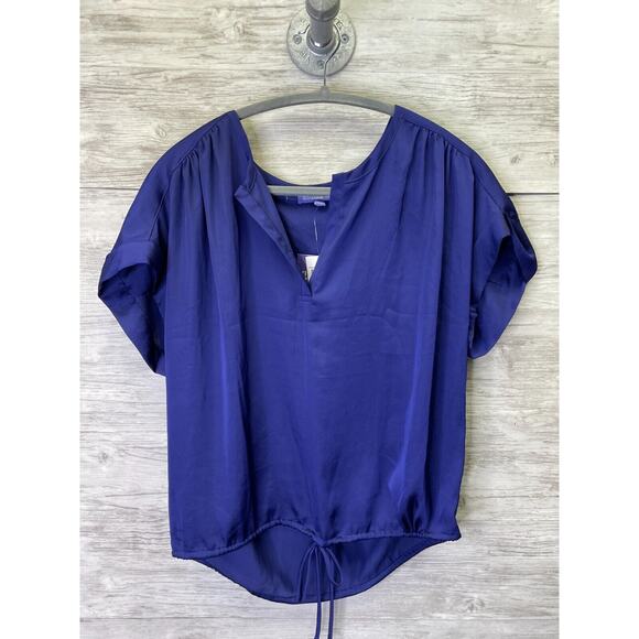 Vivienne Tam Blouse XS Womens Violet Purple Short Sleeve Satin Hi Low - Picture 2 of 10